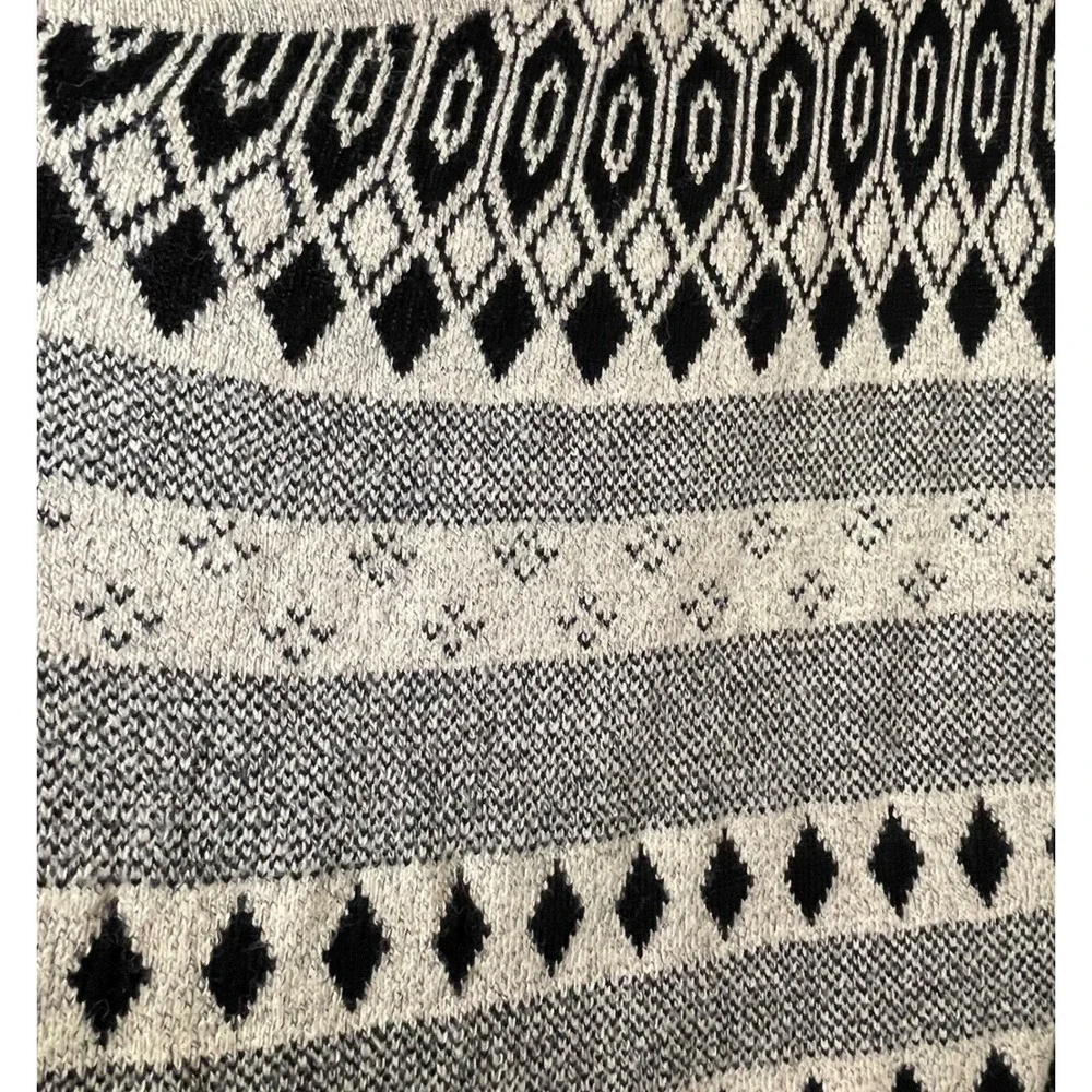 Lucky Brand Cardigan Womens Large Black Cream Aztec Open Front Boho Sweater